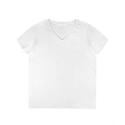 White women's v-neck tee - has a winking smiley face and "never better - Ellijay GA" on the back 
