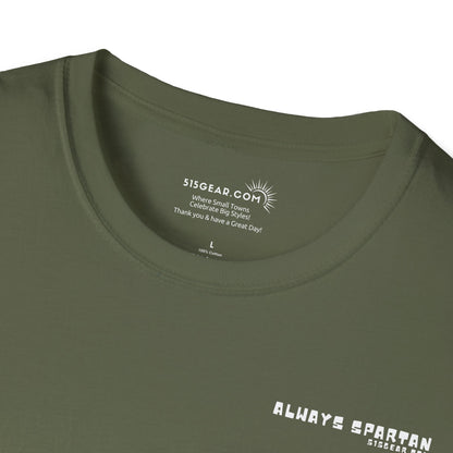 Green t-shirt with '515Gear.com' branding and 'Always Spartan' text on a white background