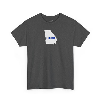 Gray Unisex Heavy Cotton Tee, 100% cotton with State of Georgia graphic and text "HOME" in college colors (Georgia State University)