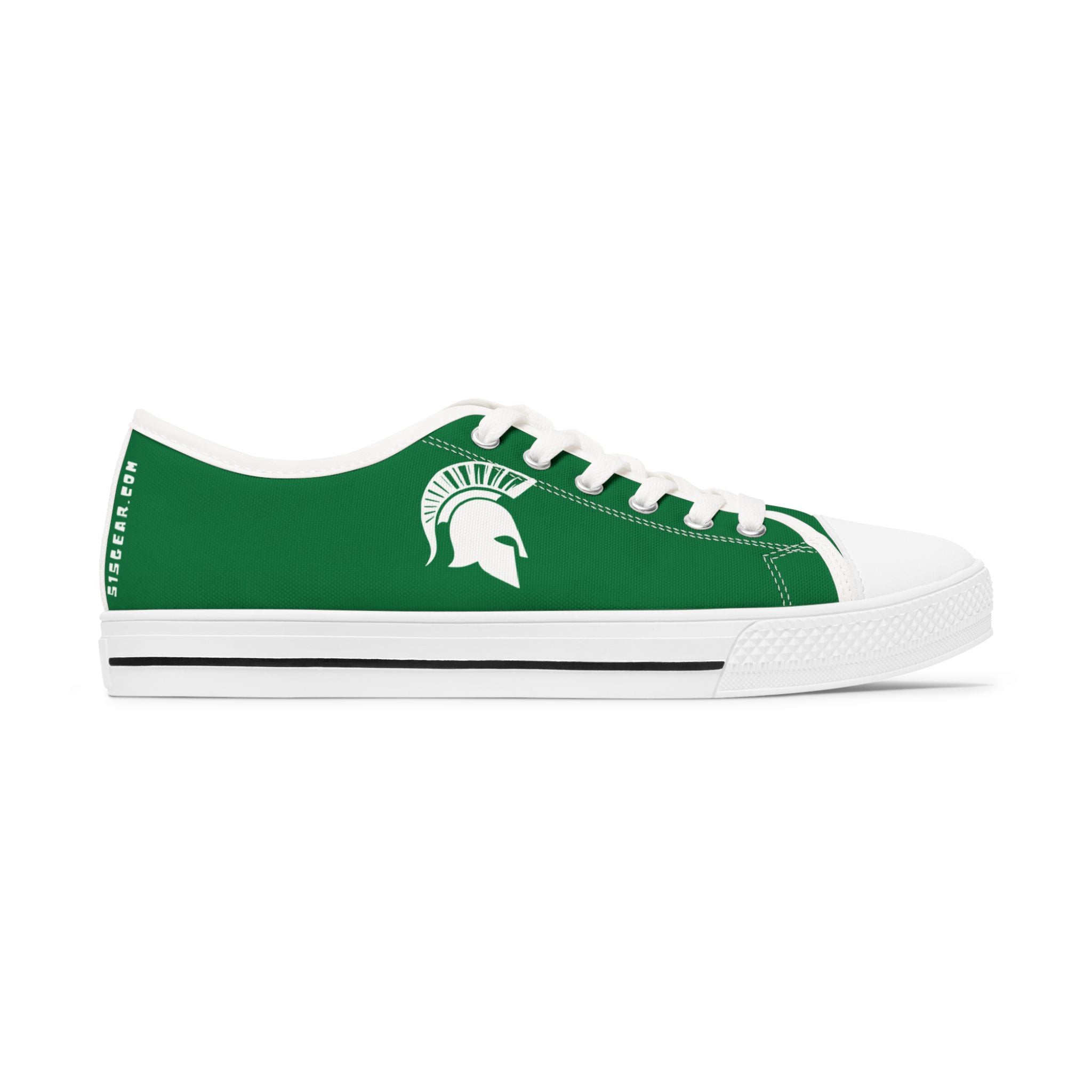 Green and white women's sneakers with 515gear.com logo and always spartan branding