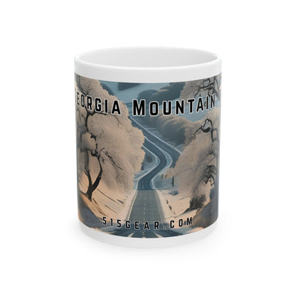 Mug with a vintage scenic design of a rural road cutting through the North Georgia Mountains in Winter by 515Gear.com