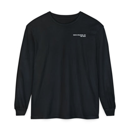 Black unisex Comfort Colors long-sleeve shirt with text Beech Mountain - The 5506 on the front