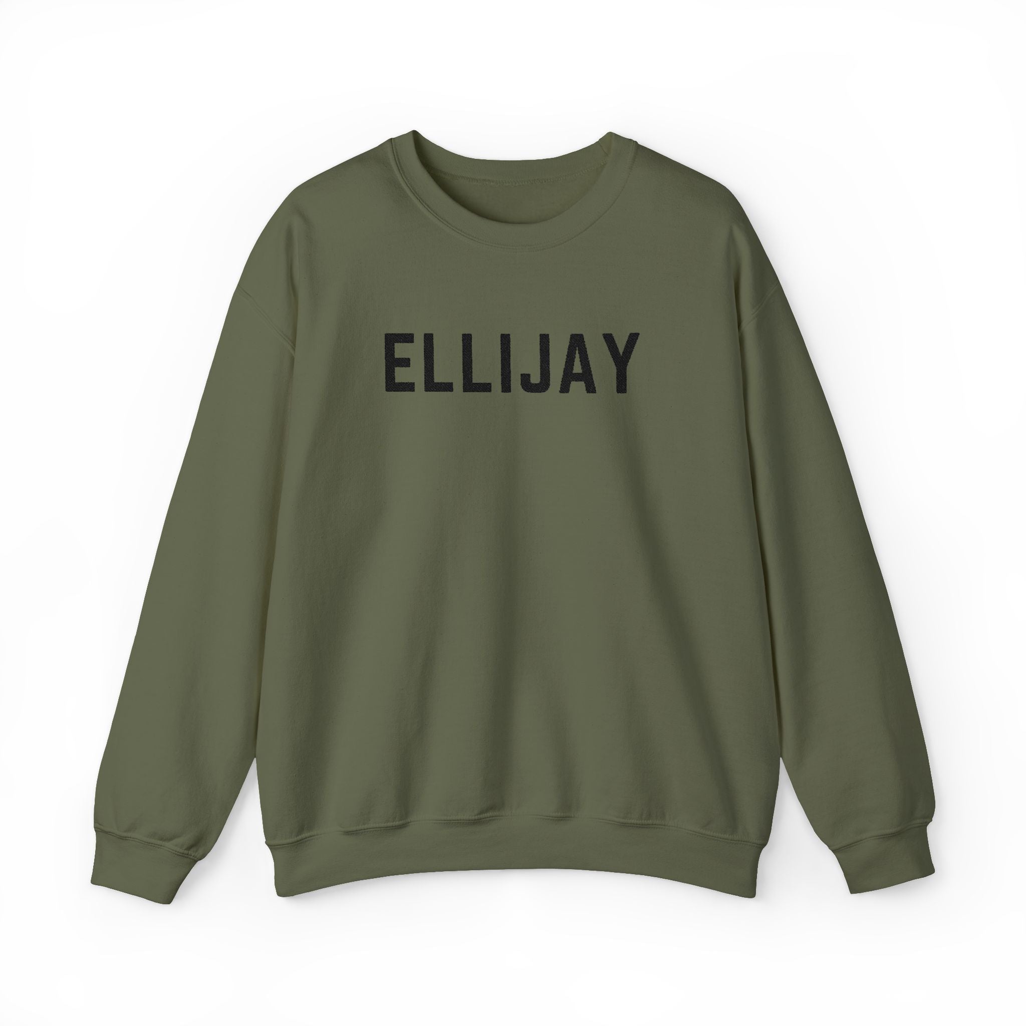 Green sweatshirt with 'ELLIJAY' embroidered in black