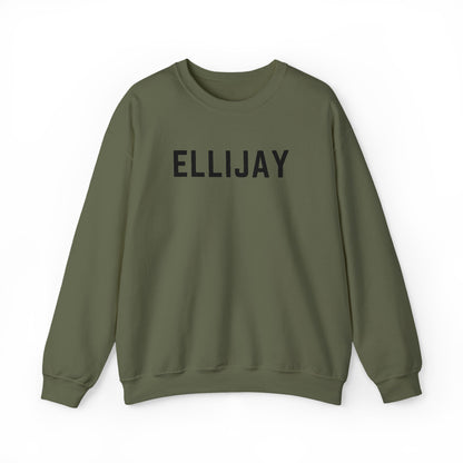 Green sweatshirt with 'ELLIJAY' embroidered in black
