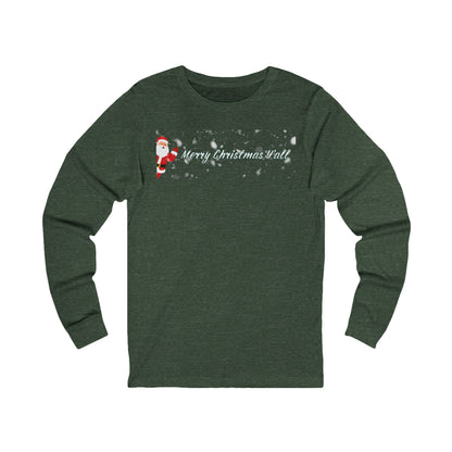 Green long-sleeve shirt with Santa Claus graphic and 'Merry Christmas Y'all' text on a white background