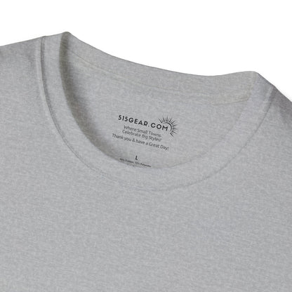 Gray t-shirt with a brand logo and text on the collar area