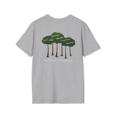 unisex adult T-shirt, Tree Graphic, by 515Gear.com, Find yourself in North Georgia!