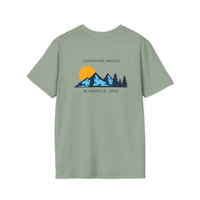 Adult t-shirt,  graphic mountains  'ADVENTURE AWAITS', by 515Gear.com |Blairsville, GA |