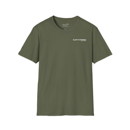 Green t-shirt with a cartoon Sparty peeing with text Always Spartan