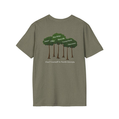unisex adult T-shirt, Tree Graphic, by 515Gear.com, Find yourself in North Georgia!