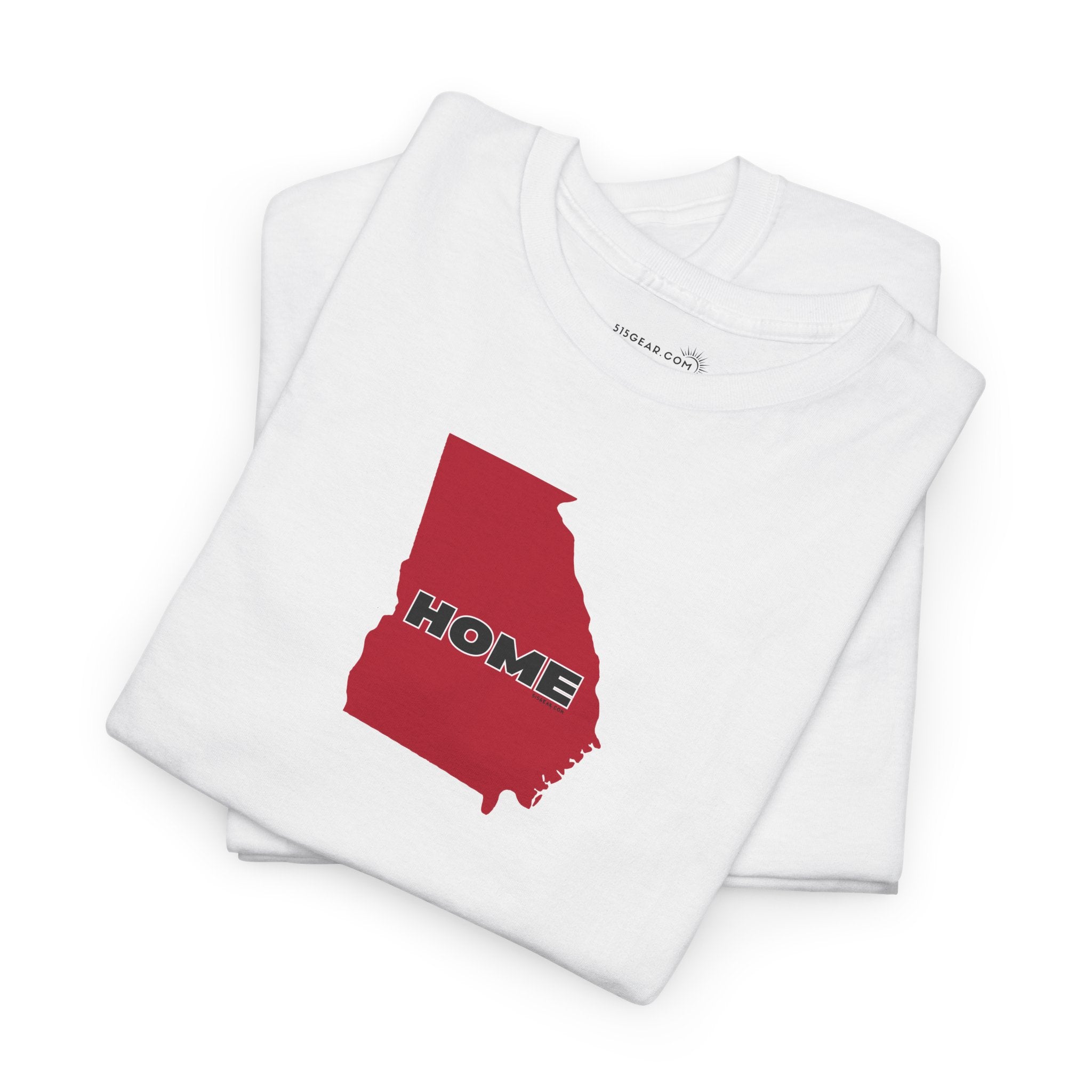 White unisex short-sleeve Georgia pride tee in school colors; State of Georgia graphic with text 'HOME'