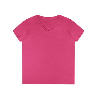 dark pink women's v-neck tee - has a winking smiley face and "never better - Ellijay GA" on the back 