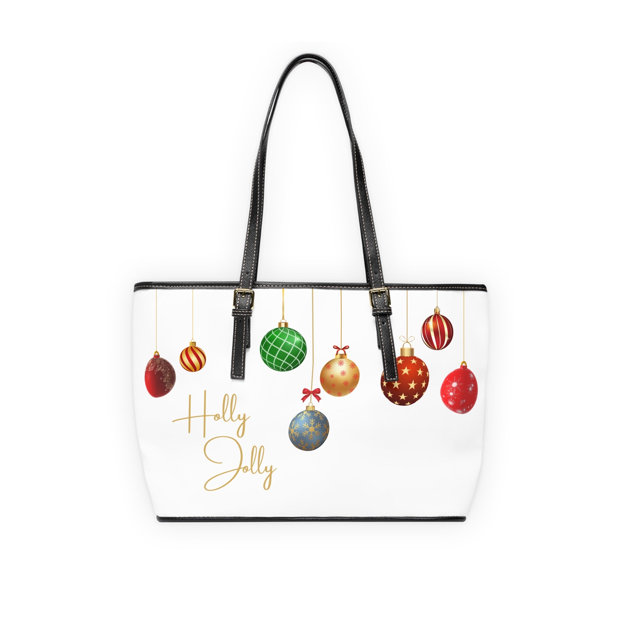 Merry & Bright / Holly Jolly – Premium White PU Leather Christmas Shoulder Bag