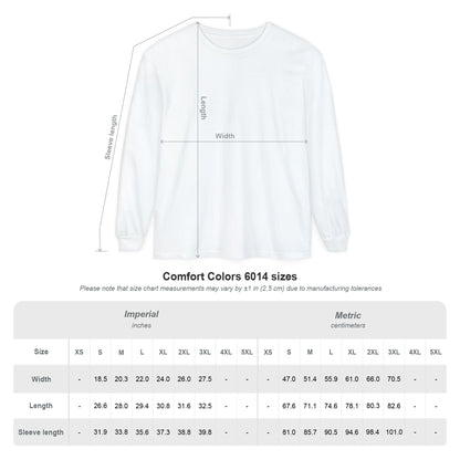 White sweatshirt with measurement chart on a white background