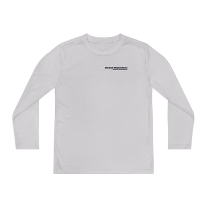 Gray long-sleeve performance t-shirt text "Little Ripper – Beech Mountain... Vertical Drop 830 ft" with snowboard graphic