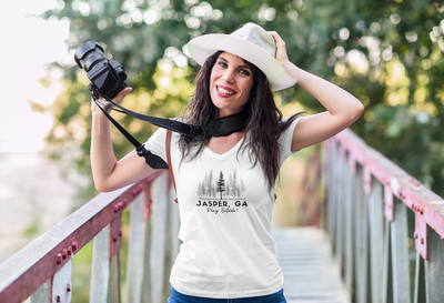 Women’s V-Neck T-shirt, Play Outside, by 515Gear.com | Jasper, GA | Forest themed 