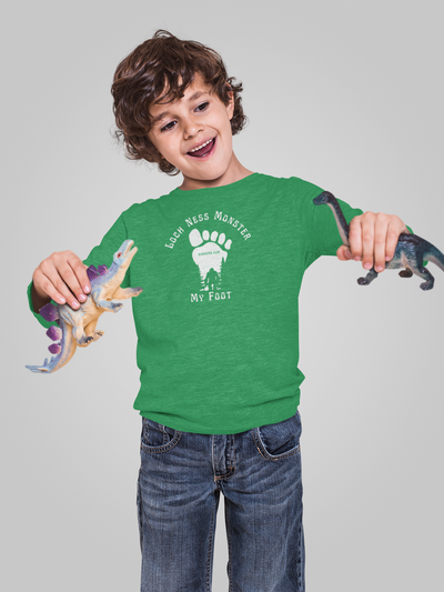 Kid’s T-Shirt “Loch Ness Monster My Foot” | by 515Gear.com | Bigfoot cruising through the forest! 