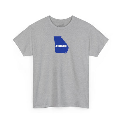 Gray Unisex Heavy Cotton Tee, 100% cotton with State of Georgia graphic and text "HOME" in college colors (Georgia State University)