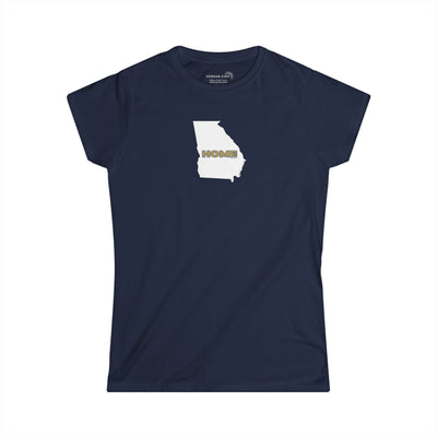 Blue Women's Semi-fitted softstyle Tee with State of Georgia graphic and text "Home" in university colors (Georgia Tech)