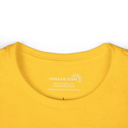 Yellow t-shirt with a logo and text on the collar against a white background