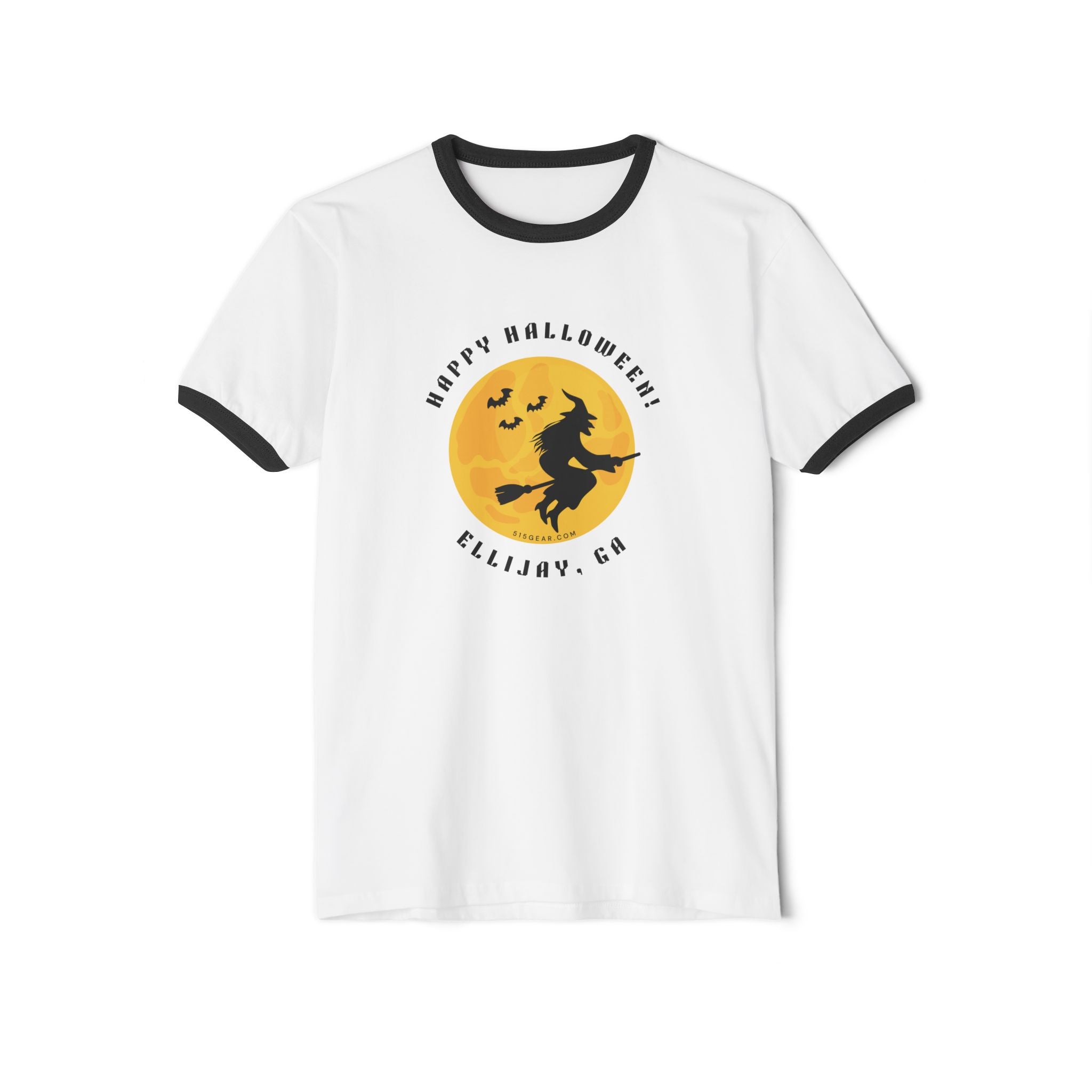 Moonlit Witch Ride – Happy Halloween from Ellijay, GA Cotton Ringer T-Shirt