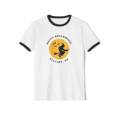 Moonlit Witch Ride – Happy Halloween from Ellijay, GA Cotton Ringer T-Shirt