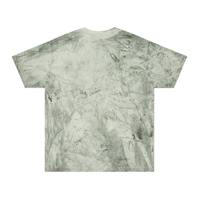 Marbled green and gray t-shirt on a white background