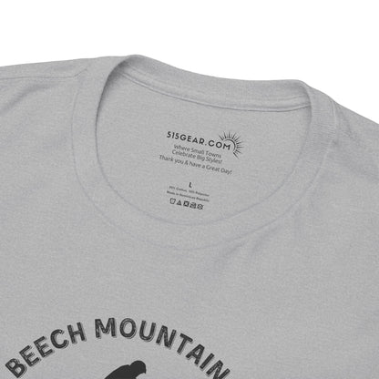 Gray t-shirt with 'Beech Mountain' text and brand label on a white background