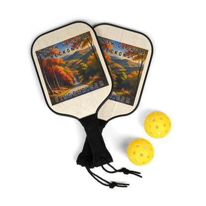 Pickleball Paddles Set — North Georgia Beckons Vintage Scenic Design (2 Paddles + 2 Balls)