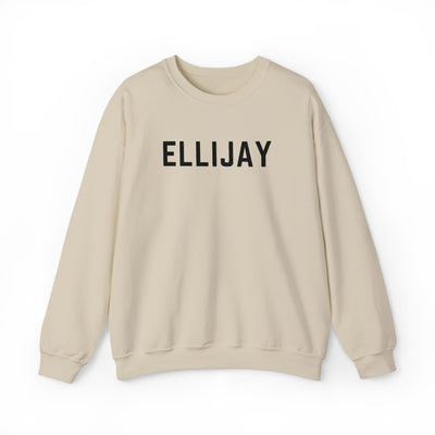 Beige sweatshirt with 'ELLIJAY' embroidered in black