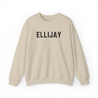 Beige sweatshirt with 'ELLIJAY' embroidered in black