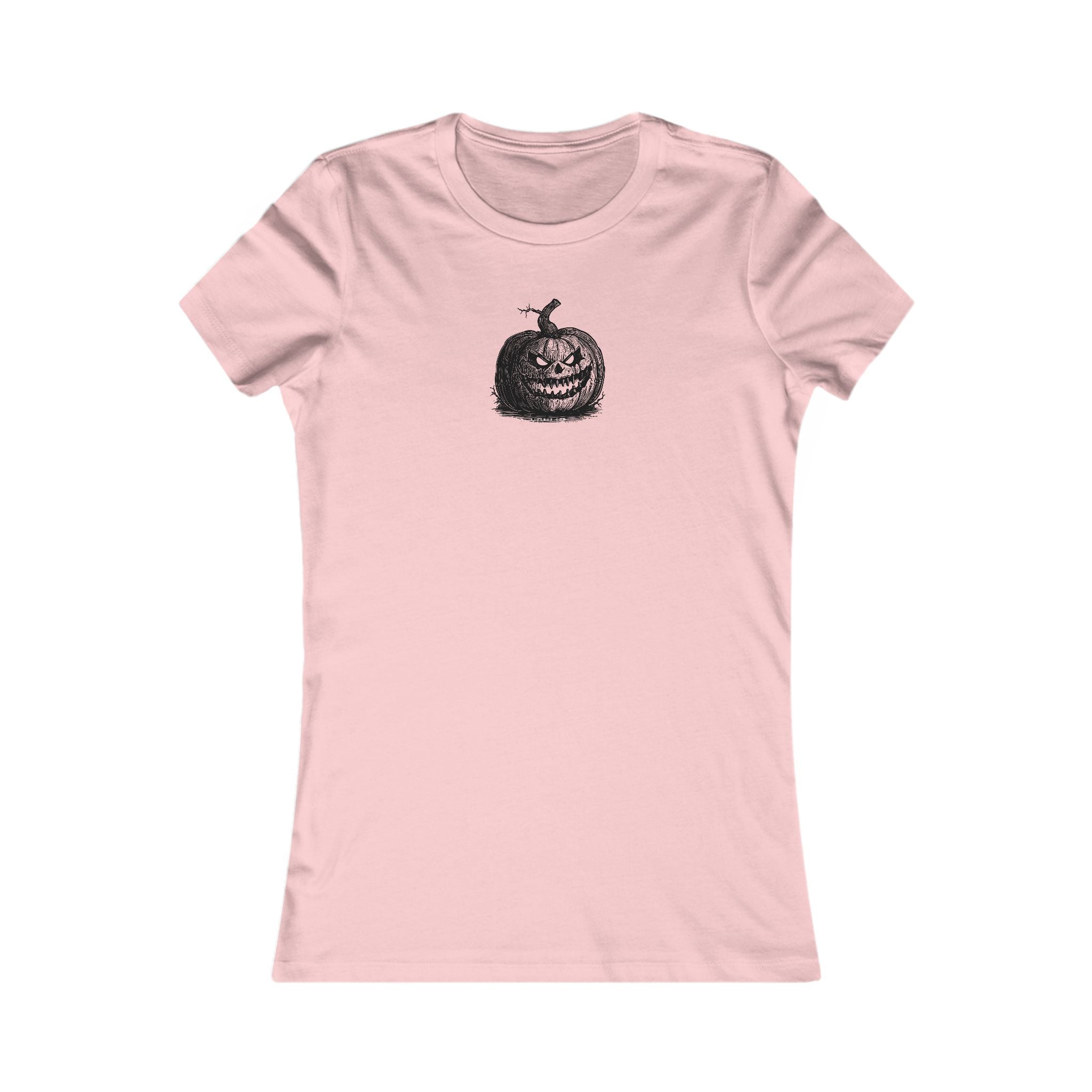 Pink women's t-shirt with a white halloween jack-o-lantern pumpkin graphic by 515Gear.com