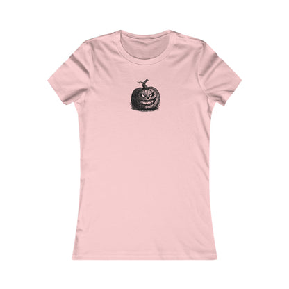 Pink women's t-shirt with a white halloween jack-o-lantern pumpkin graphic by 515Gear.com