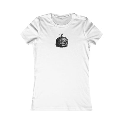 White Women's t-shirt with a white halloween jack-o-lantern pumpkin graphic by 515Gear.com
