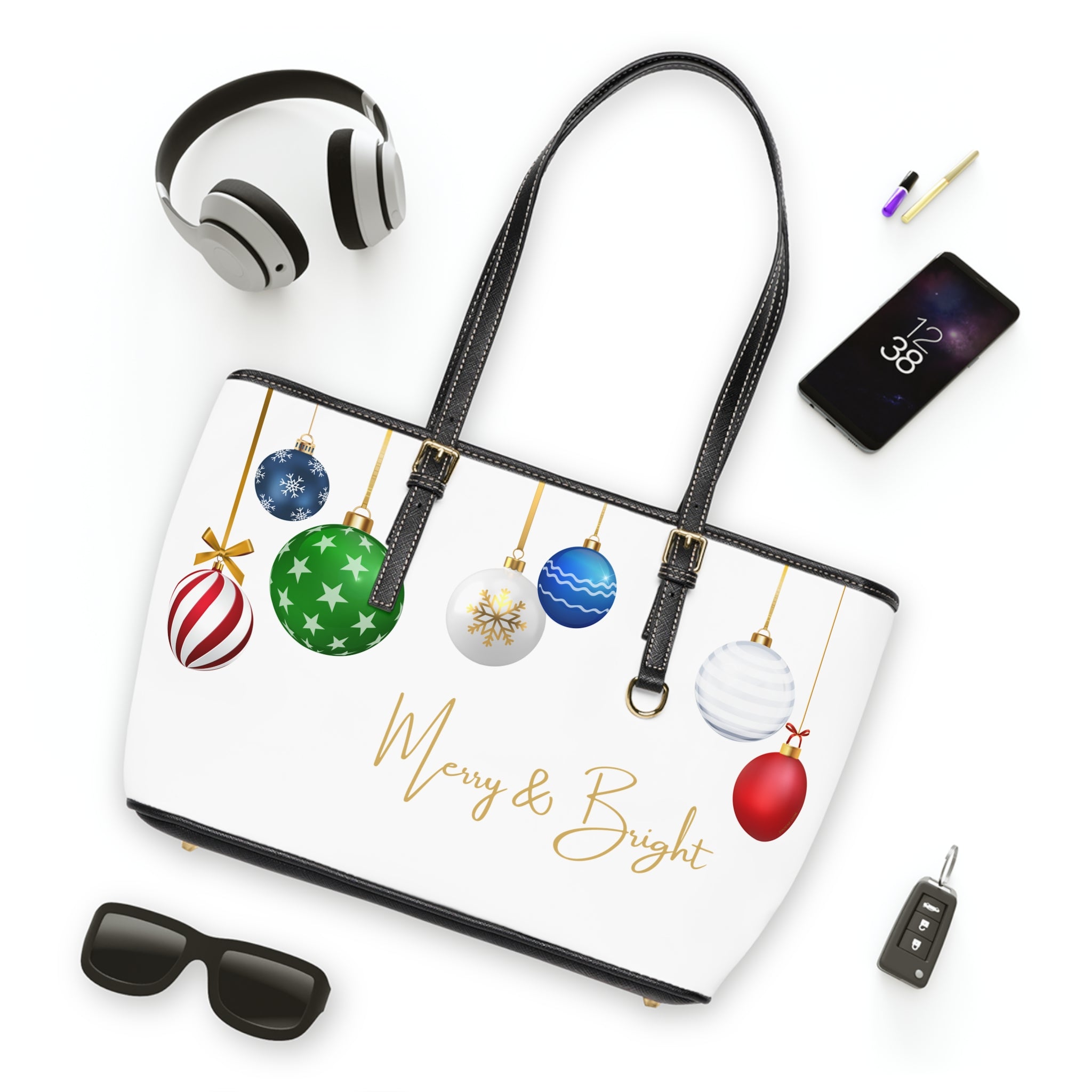 Merry & Bright / Holly Jolly – Premium White PU Leather Christmas Shoulder Bag