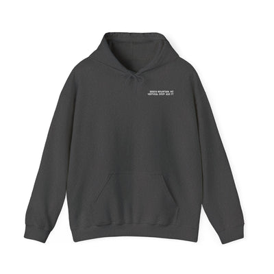 Dark gray hoodie text on the chest "Beech Mountain, NC Vertical Drop 830 Ft"
