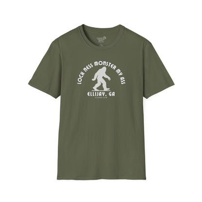 Unisex Bigfoot T-shirt with 'Loch Ness Monster My Ass’ text Ellijay GA funny cryptid graphic by 515 Gear