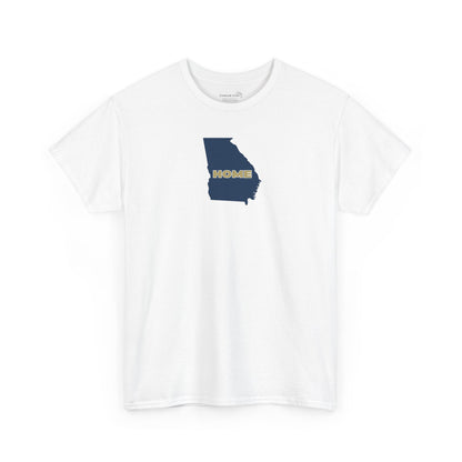 White t-shirt with State of Georgia graphic and text 'HOME' in school colors