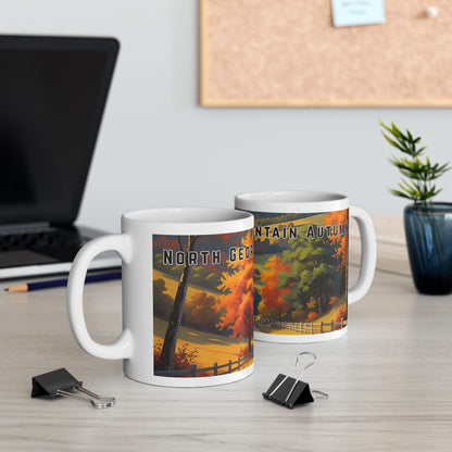 Mug with a vintage scenic design of a rural road cutting through the North Georgia Mountains in Autumn by 515Gear.com