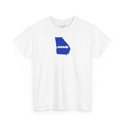 White Unisex Heavy Cotton Tee, 100% cotton with State of Georgia graphic and text "HOME" in college colors (Georgia State University)