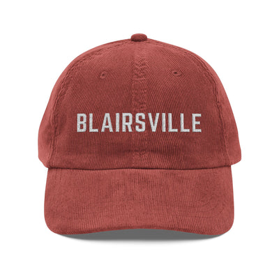 Burgundy Red corduroy hat with Blairsville embroidered in white by 515Gear.com