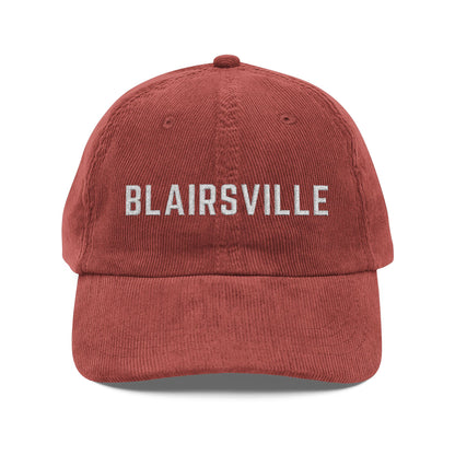 Burgundy Red corduroy hat with Blairsville embroidered in white by 515Gear.com