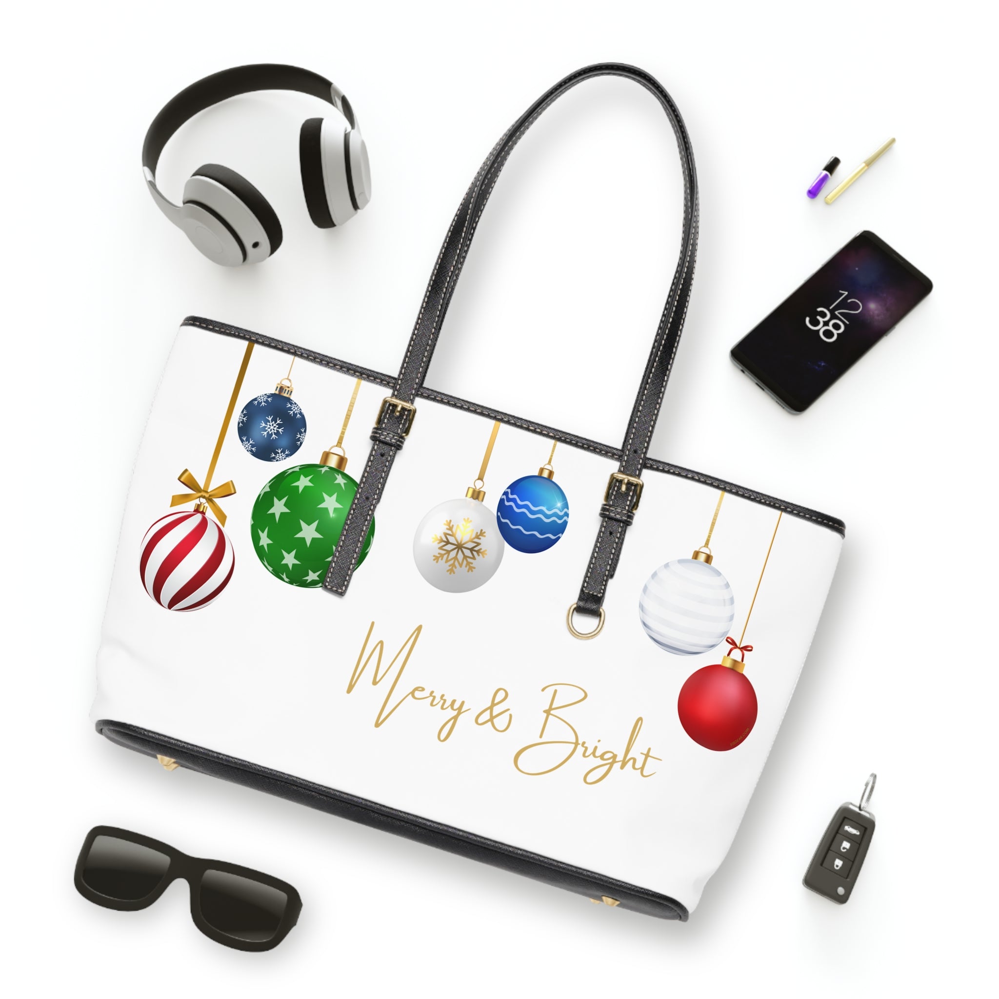 Merry & Bright / Holly Jolly – Premium White PU Leather Christmas Shoulder Bag