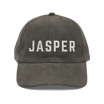 Olive corduroy hat with JASPER embroidered in white by 515Gear.com