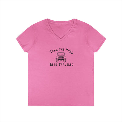 Take the Road Less Traveled, Jeep graphic, Women's V-Neck, adult T-Shirt by 515Gear.com. 