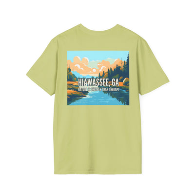unisex adult T-shirt, Mountain Scene Graphic, by 515Gear.com | Hiawassee, GA | Nature is Cheaper than Therapy