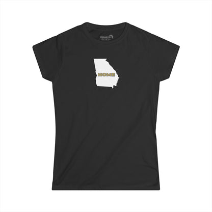 Heather gray Women's Semi-fitted softstyle Tee with State of Georgia graphic and text "Home" in university colors (Georgia Tech)