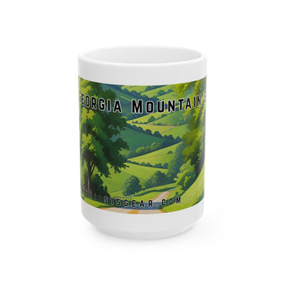 Mug with a vintage scenic design of a rural road cutting through the North Georgia Mountains in Spring by 515Gear.com