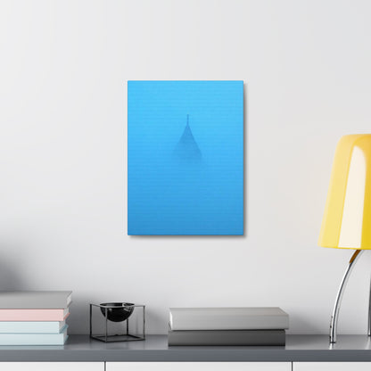 Surreal blue fogged Atlanta sky scraper wall print on a white wall