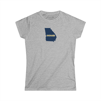 Gray Women's Semi-fitted softstyle Tee with State of Georgia graphic and text "Home" in university colors (Georgia Tech)